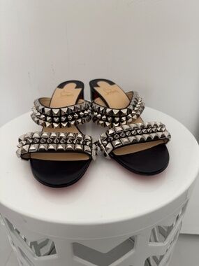 Christian Louboutin Tina Goes Mad 55 Studded Block Heel Shoes Sandals